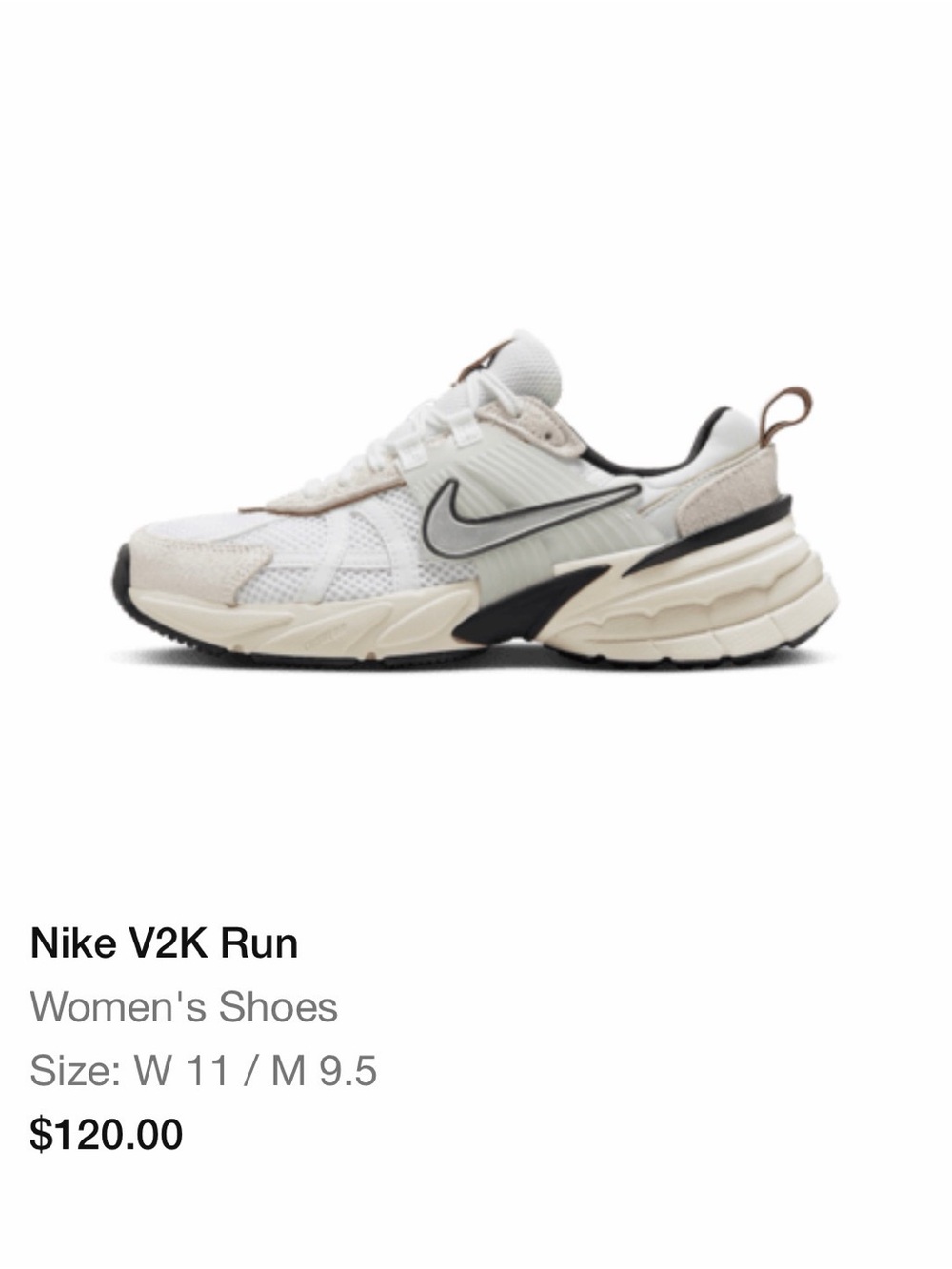 Nike Women's V2K Run Sneakers in White, Cream & Black